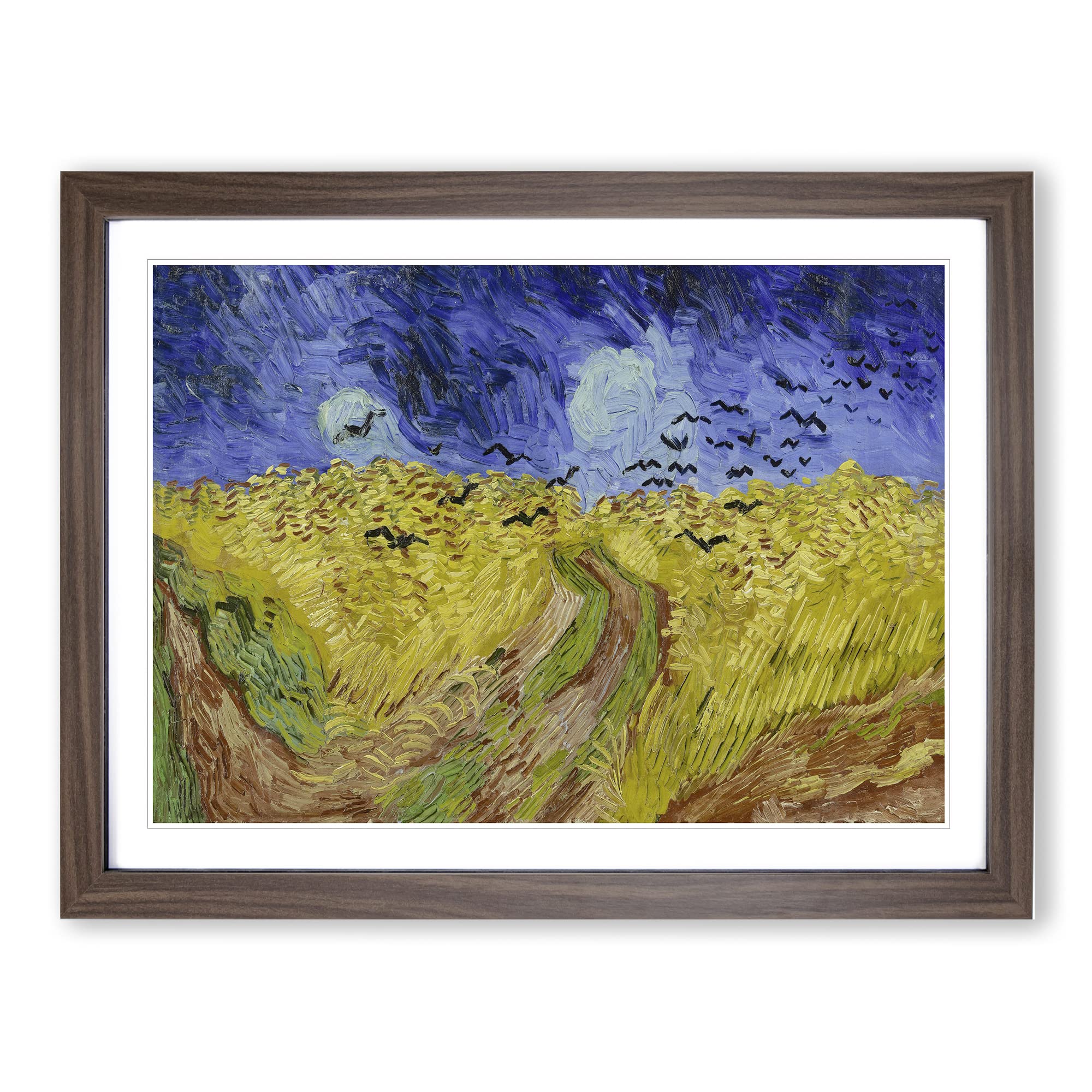 Wheatfield With Crows By Vincent Van Gogh Classic Painting Framed Wall Art Print, Ready to Hang Picture for Living Room Bedroom Home Office Décor, Walnut A4 (34 x 25 cm)
