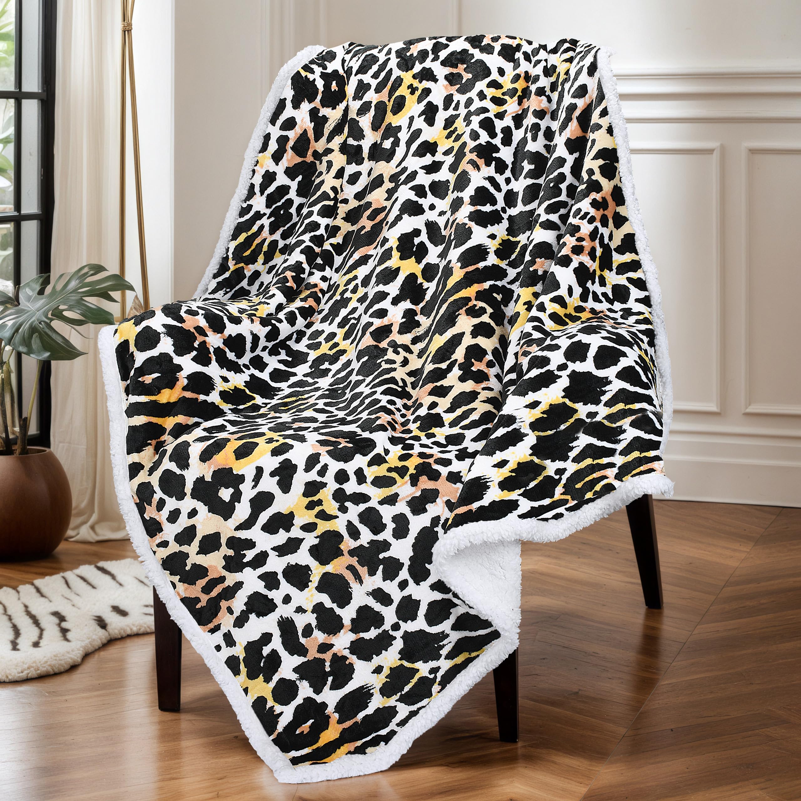 Catalonia Classy Sherpa Fleece Throw Blanket, Warm Thick Soft Winter Fluffy Plush Couch Throw, Reversible Cozy Fleece Blanket Sofa Single Bed, All Season 150 x 130 cm Leopard