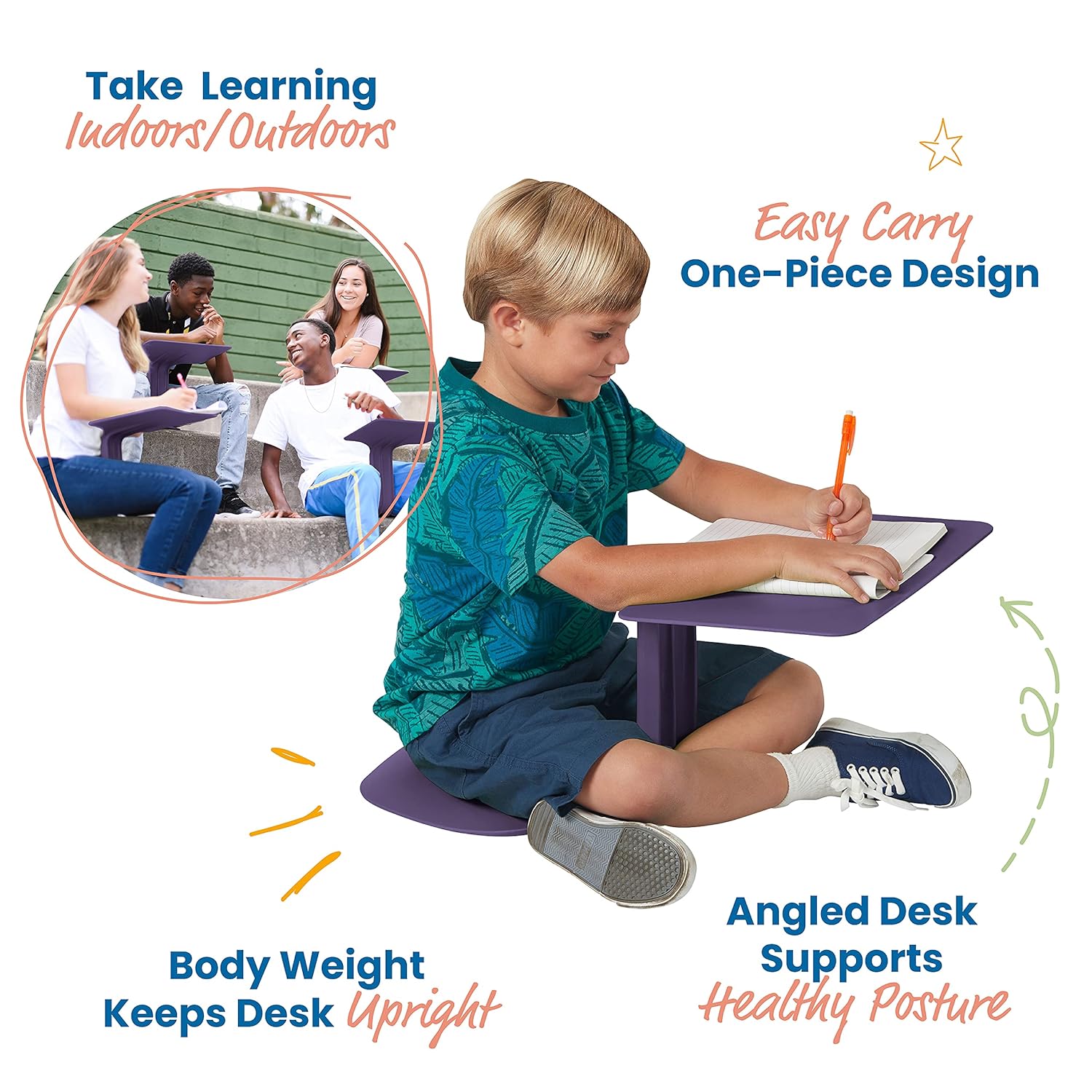 ECR4Kids - ELR-15810-EP The Surf Portable Lap Desk, Flexible Seating for Homeschool and Classrooms, One-Piece Writing Table for Kids, Teens and Adults, GREENGUARD [Gold] Certified, Eggplant: Industrial & Scientific