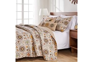 GREENLAND HOME FASHIONS Greenland Home Andorra 100% Cotton Reversible Suzani Quilt Set, Full/Queen (5 Piece)