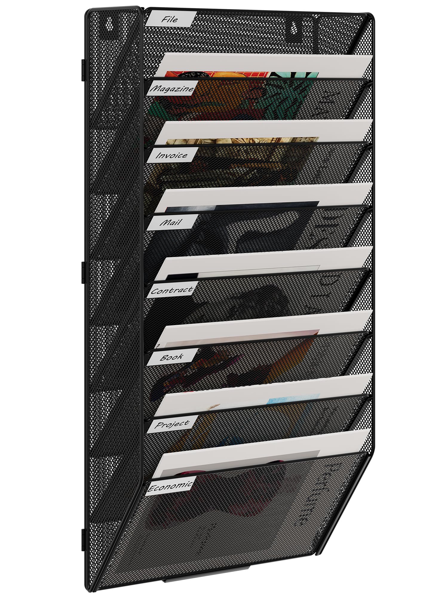 EasyPAG 8 Tier A4 Mesh in Tray Assemble Wall Pocket File Holder Hanging Mail Organiser Magazine Storage Rack,Black