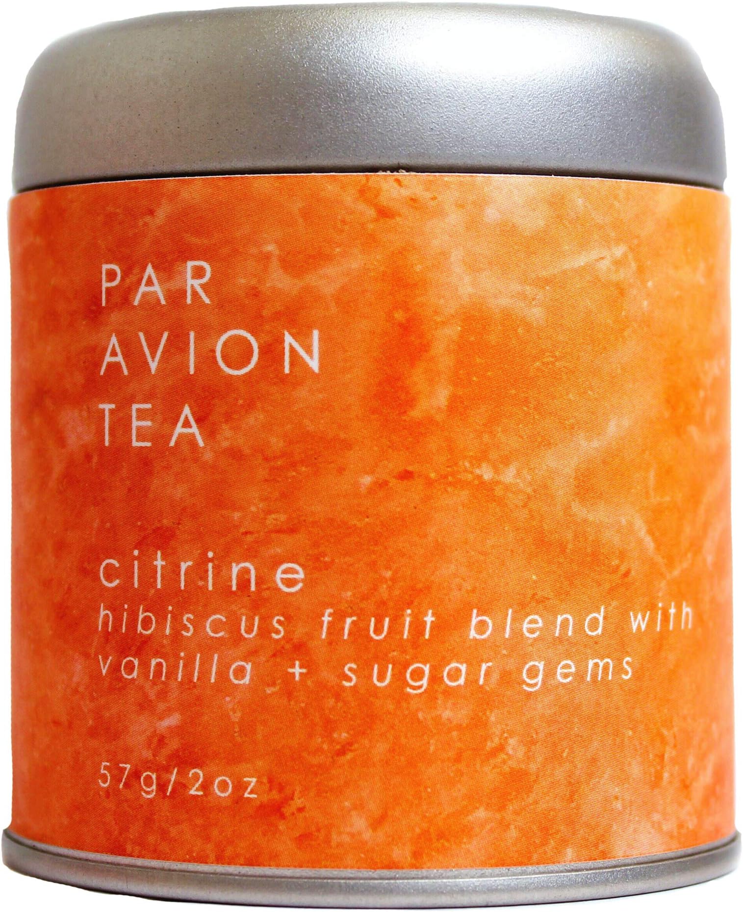 Par Avion Tea , Magic Crystal Tea - Citrine Blend - Small Batch Loose Leaf Hibiscus Fruit Blend with Vanilla and Sugar Gems - 2 oz