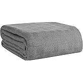GLAMBURG 100% Cotton Bed Blanket, Breathable Thermal Blankets King Size - Perfect for Layering Any Bed for All Season - Charcoal Grey