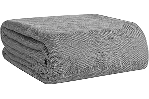 GLAMBURG 100% Cotton Bed Blanket, Breathable Thermal Blankets King Size - Perfect for Layering Any Bed for All Season - Charcoal Grey