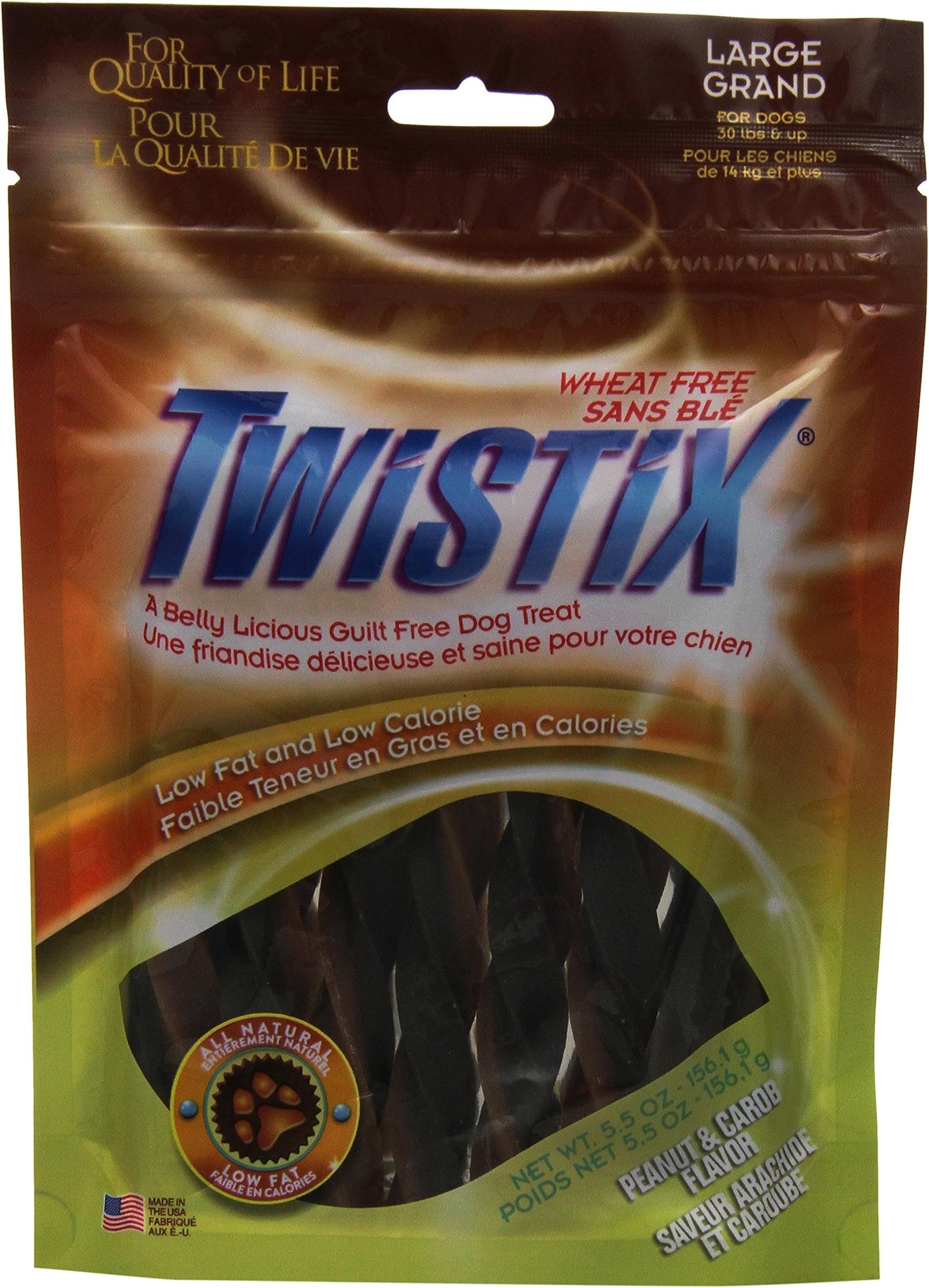 Twistix 5.5-Ounce Dental Chew Treat, Peanut And Carob Flavor, Large