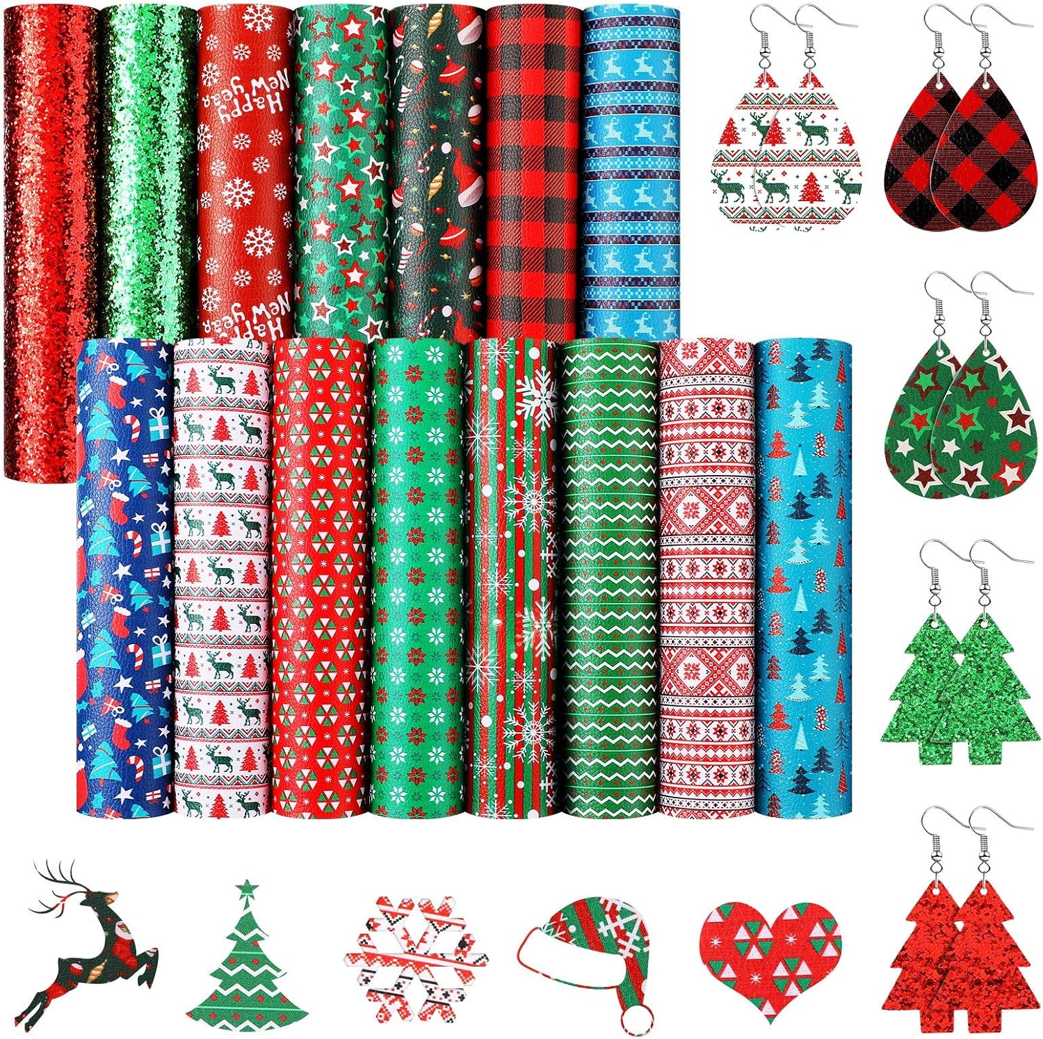 15 Pieces Christmas Faux Leather Sheets Christmas Pattern