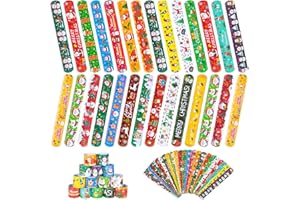 RICEDUO Christmas Slap Bracelet for Kids - 48 Pieces, 24 Colorful Styles - Bulk Christmas Slap Wristbands for Kids Party Favors, Toys Prizes & Goodie Bags Fillers