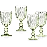 Twill Goblet Beverage Glass Cup by Godinger - Emerald Green - Set of 4