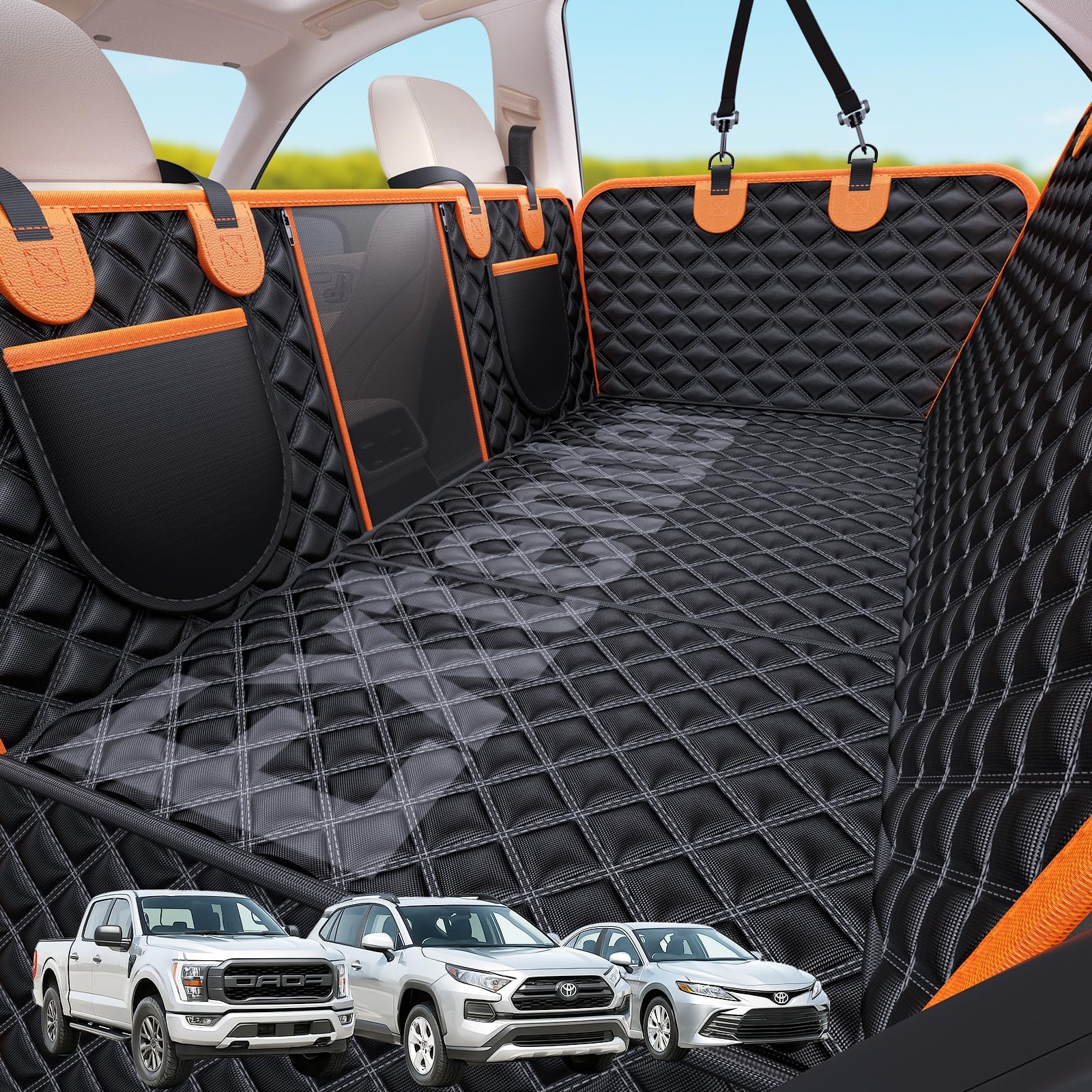 Photo 1 of Kollgux Back Seat Extender for Dogs, 7-in-1 Dog Car Seat Cover for Back Seat, Hard Bottom Car Seat Cover Holds 420lbs, Waterproof & Scratchproof Back Seat Pet Cover for Dogs, Dog Hammock for Car, SUVs
