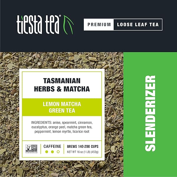 TIESTA TEA – AROMATIC LEMON MATCHA GREEN TEA – TASMANIAN HERBS & MATCHA, PREMIUM LOOSE LEAF TEA BLEND, BOOST METABOLISM, CAFFEINATED, REFRESHING, RESEALABLE BULK POUCH, HOT & ICED – 16OZ – 200 CUPS