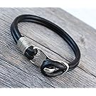 Rugged Vintage Bracelet Genuine Black Leather Silver Wire Wrap Alloy Hook Clasp Durable Stylish Handmade Ezina Designs 8.75" 60 Day Satisfaction Guarantee