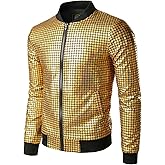 JOGAL Men's Metallic Silver Jacket Gold 70's Disco Costume