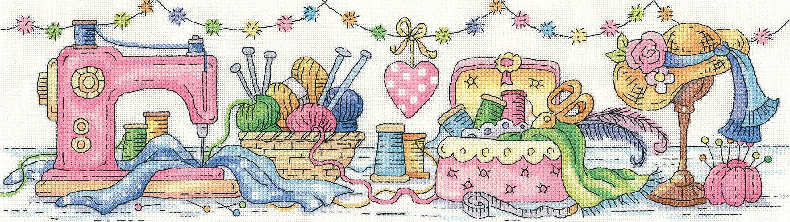 Heritage Crafts Cross Stitch Kit - The Sewing Room (Aida),multicoloured,37.5 x 10cm