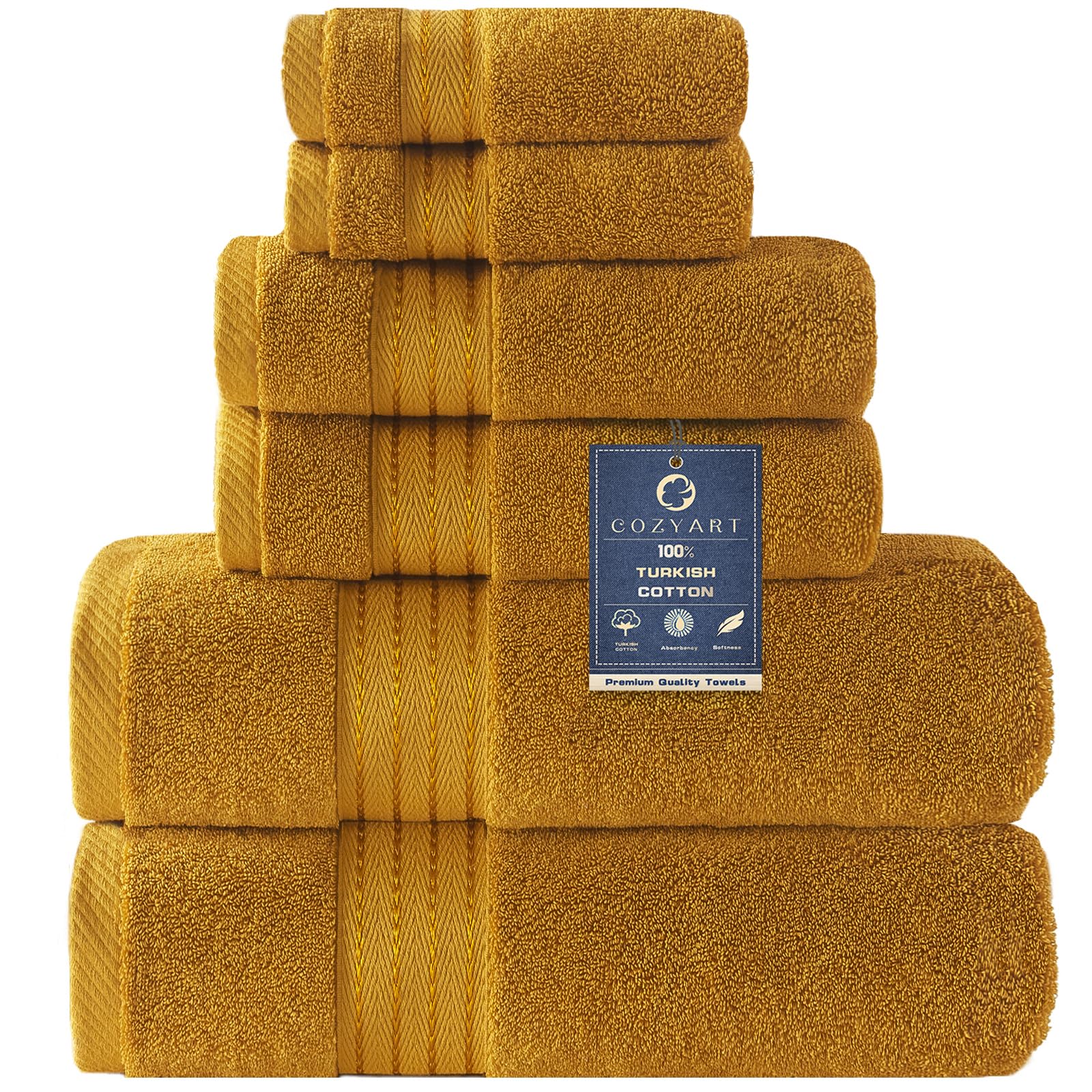 Photo 1 of COZYART Gold Bath Towel Set 6pcs, Turkish Cotton Bathroom Towel Sets Soft Absorbent and Durable 650 GSM Luxury 6 Pcs with 2 Bath Towels, 2 Hand Towels, 2 Washcloth