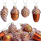 12 Pcs Christmas Glass Pinecone Ornaments- Christmas Pinecone Glass Blown Ornaments- Fall Hanging Pine Cone Glass Ornaments for Christmas Tree Fall Thanksgiving Day Decoration (A Style)
