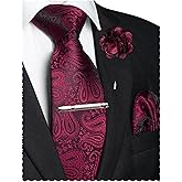 JEMYGINS Mens Paisley Tie and Lapel Pin Necktie Pocket Square and Tie Clip with Sets for Business Casual 4PCS