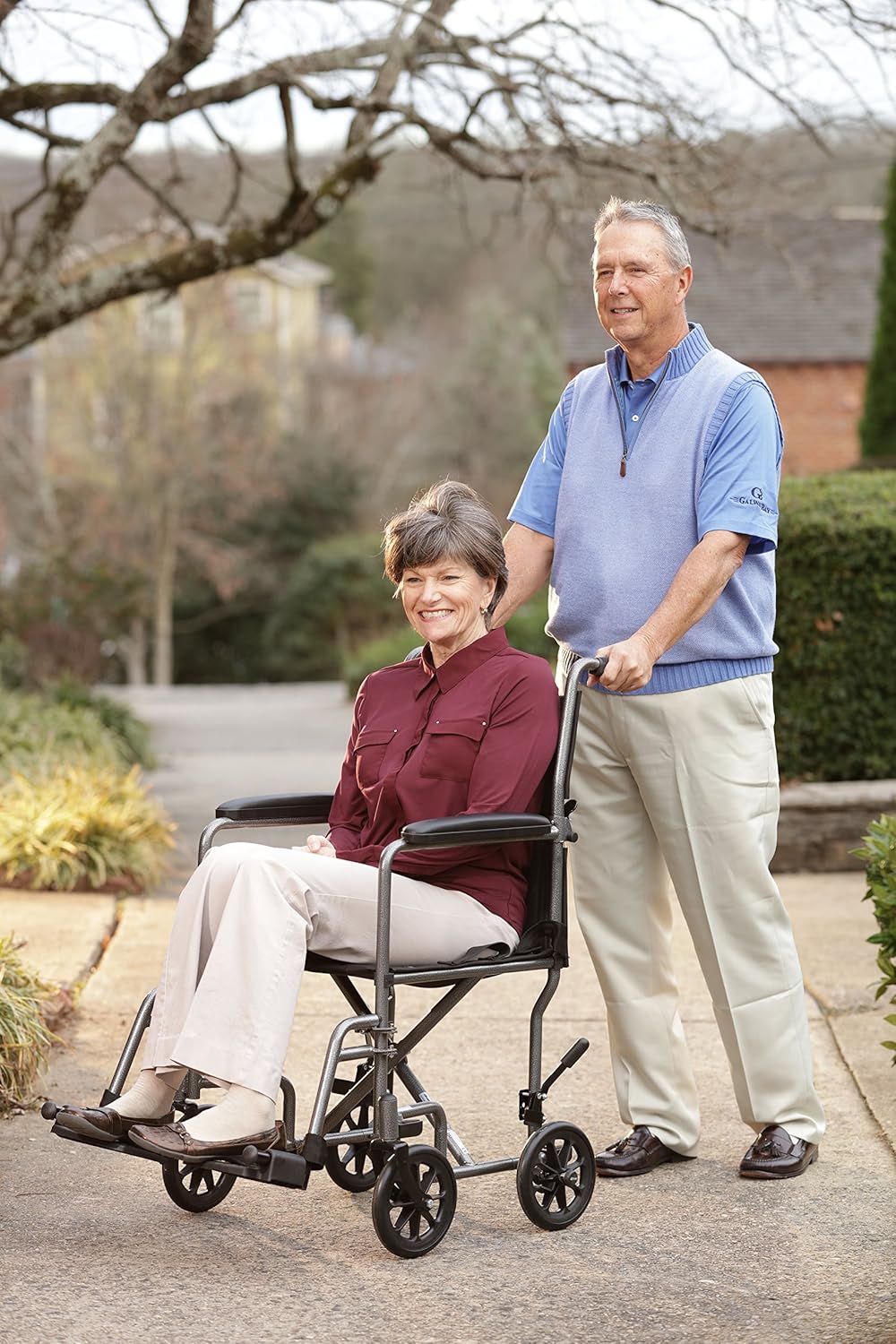 Drive Medical Lightweight Steel Transport Wheelchair, Fixed Full Arms, 19" Seat, Silver: Kitchen & Dining