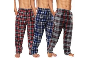 Active Club 3 Pack Mens Fleece Pajama Pants - Plaid Lounge Bottoms with Pockets (S- 3X)