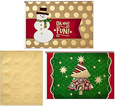 16 Cards and 17 Envelopes Hallmark Christmas Boxed Cards Colorful Ornaments
