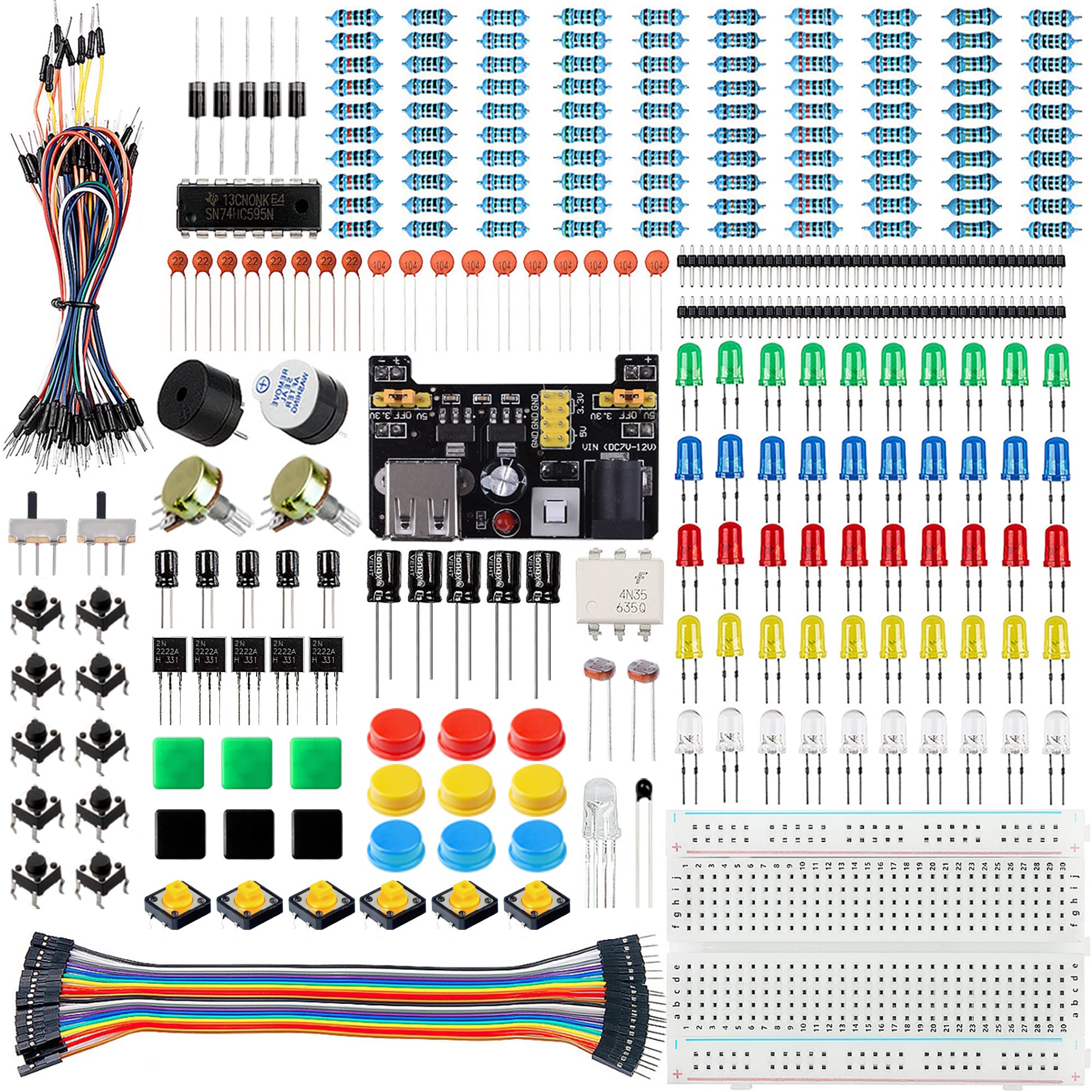 Miuzei Basic Starter Kit for Arduino Projects with Breadboard, Power Supply Module, Jumper Cable, Resistors, LED, Electronics Breadboard Set, Compatible with Raspberry Pi