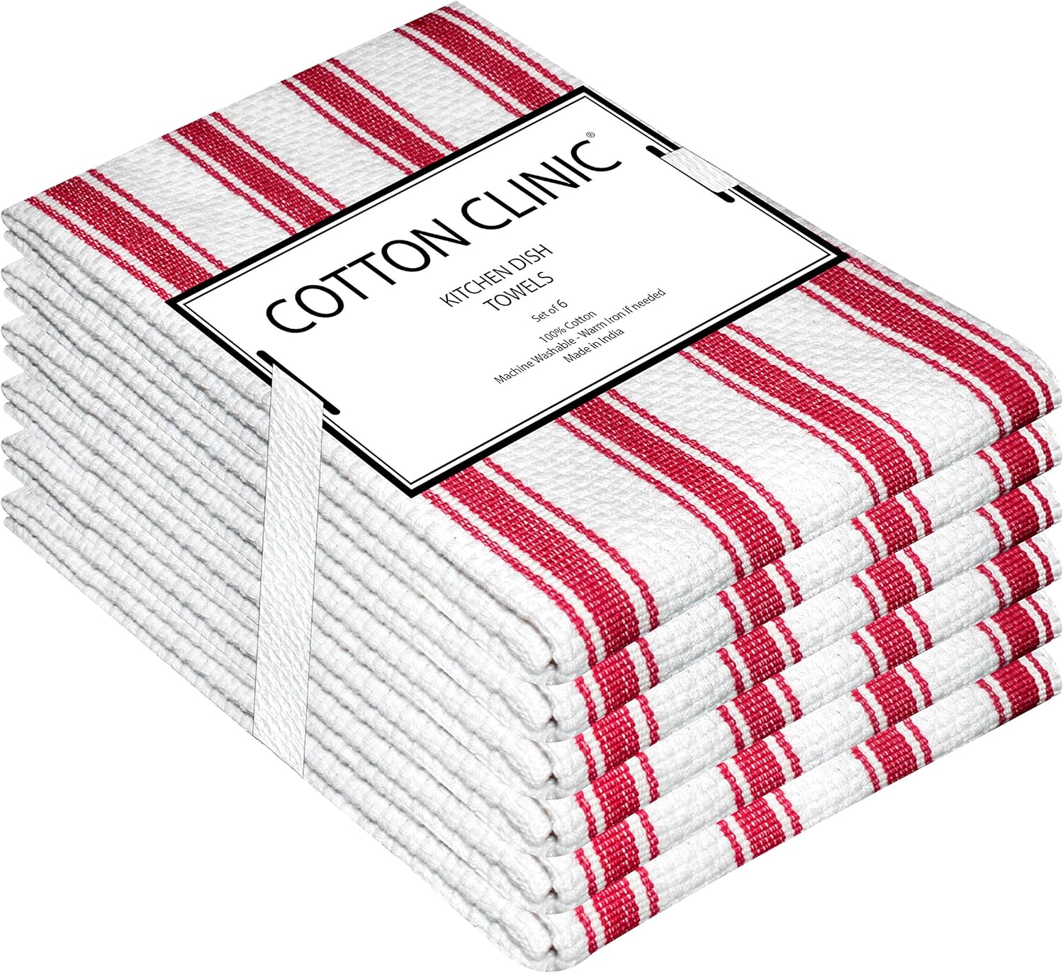 Cotton Clinic Set of 6 Cotton Tea Towels 40×66 cm Dish Towels Pack with Convenient Hanging Loop