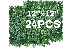 Crowye 24 Pcs 12 x 12 Inch Faux Grass Wall Panels Artificial Boxwood Panels Outdoor Privacy Screen Greenery Backdrop UV Protected Topiary Hedge Plant for Outdoor Indoor Garden Fence Backyard Decor