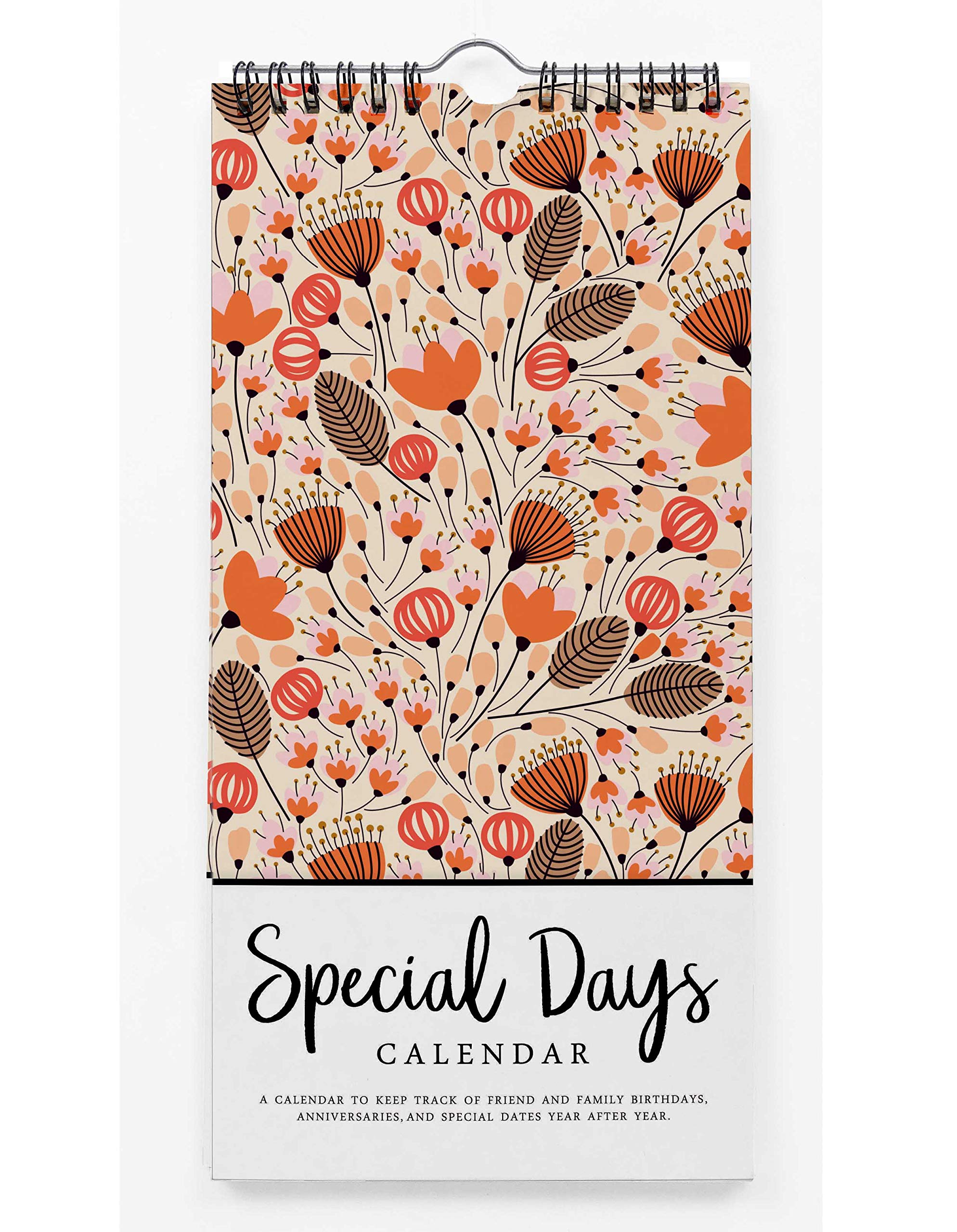 Inkdotpot Floral Perpetual Calendar Birthday Wall Hanging Anniversary Special Event Reminder Calendar Book Journal Stationary Wall Hanging Birthday Gift Card Planner Organizer