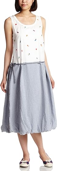 Amazon ビームスボーイ Beams Boy Tori To 刺繍 ストライプ切替 ワンピース 1 White One Size ワンピース チュニック 通販