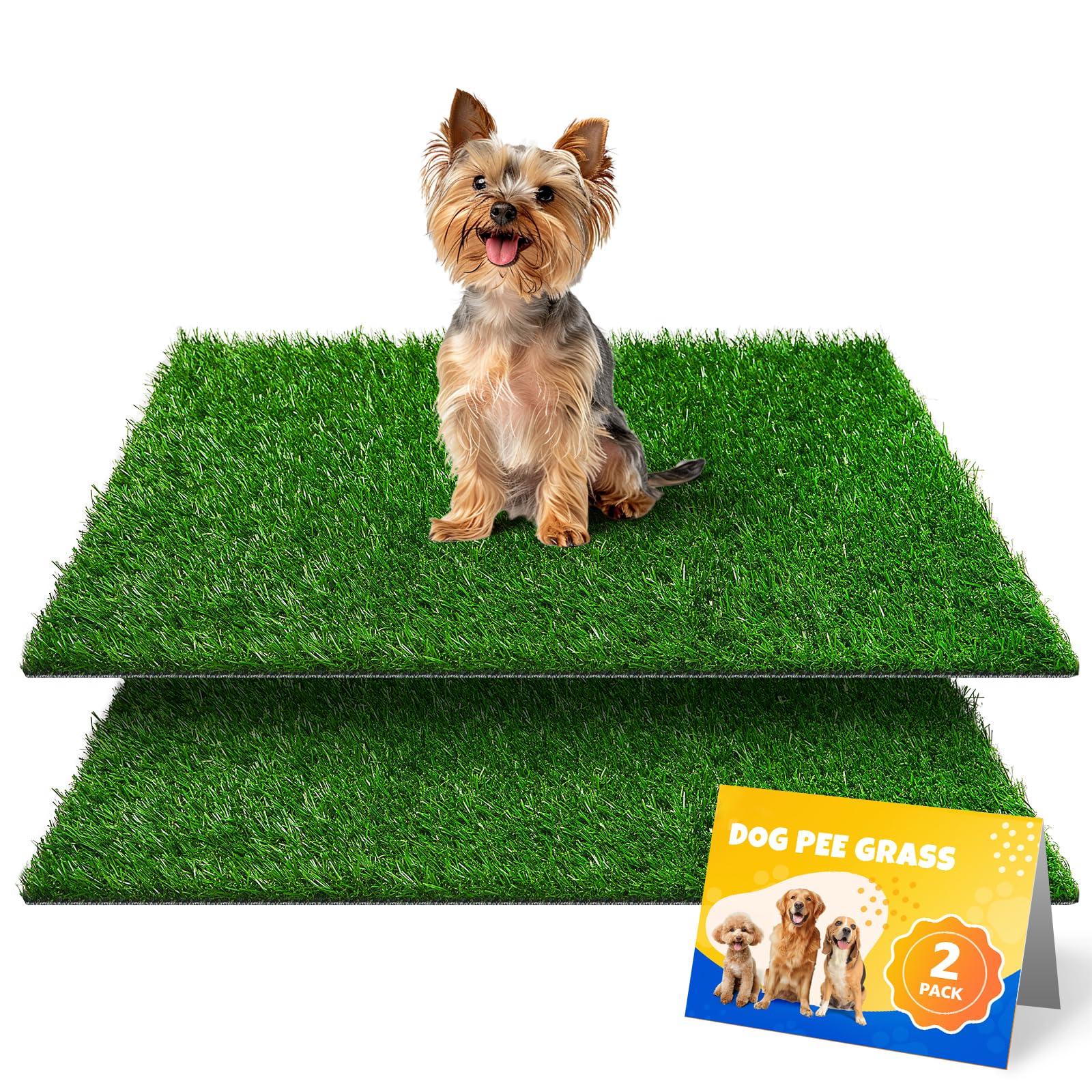 Artificial Pet Pee Grass Mat for Puppy, Pet Turf Fake Grass Replacement Pad for Dog Potty Training, Indoor and Outdoor - Set of 2 (46 x 58.5cm)