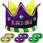 Wehhbtye Mardi Gras King Hat Set, Mardi Gras Jester Royal Crowns with 6 Metallic Masks, Multicolor King Hat Accessory for Costume Cosplay Party Supplies and Festival Favors