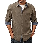 PJ PAUL JONES Men's Corduroy Button Down Shirt Long Sleeve Casual Collared Wrinkle Free Untucked Shirts with Pocket