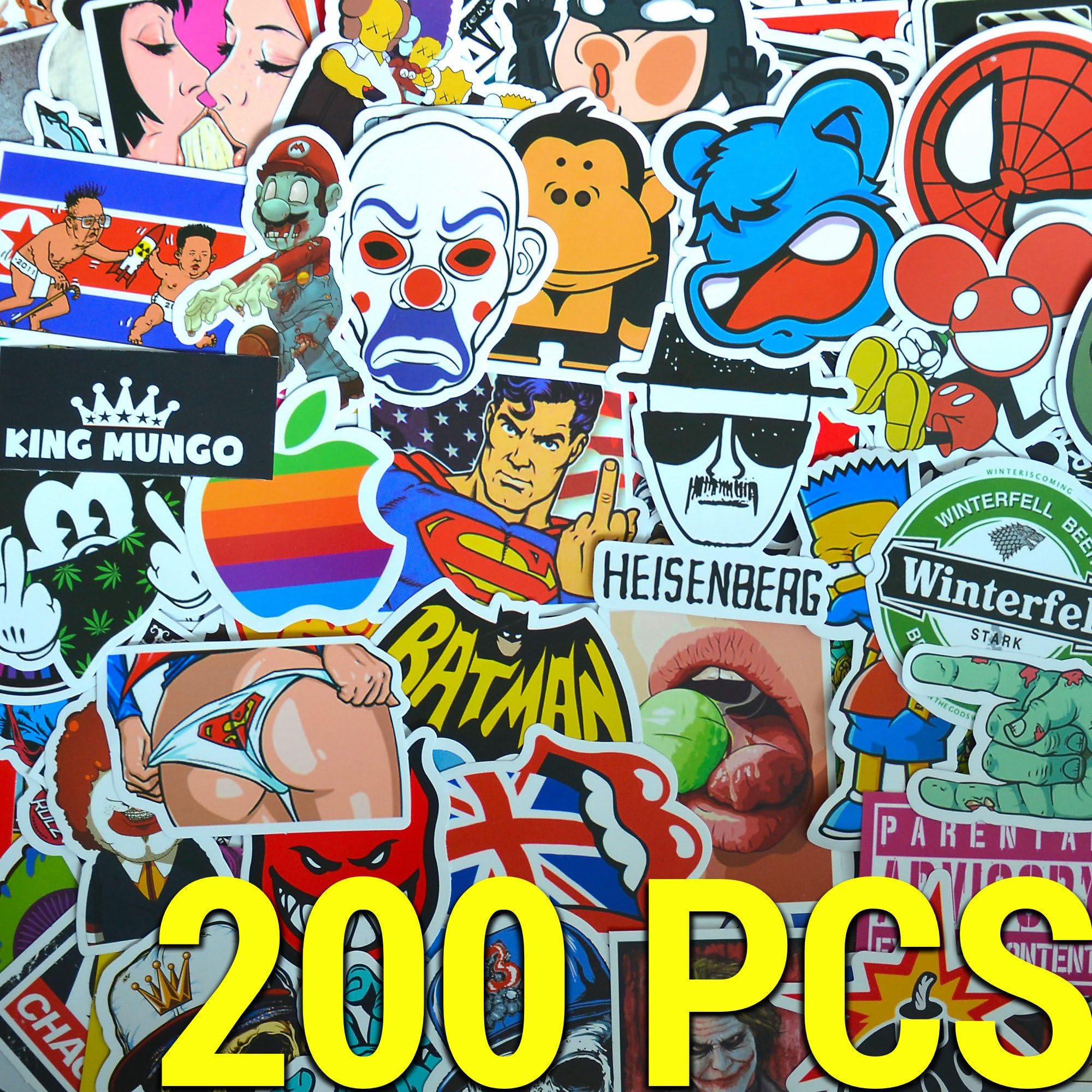 200pcs Variety Vinyl Car Sticker Motorcycle Bicycle Luggage Suitcase Decal Graffiti Skateboard Stickers for Laptop Stickers Set 200 pieces - King Mungo - KMST001