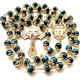 elegantmedical HANDMADE Tiger Eye Prayer Beads Catholic Rosary Necklace Gift Box Italy Crucifix Gold