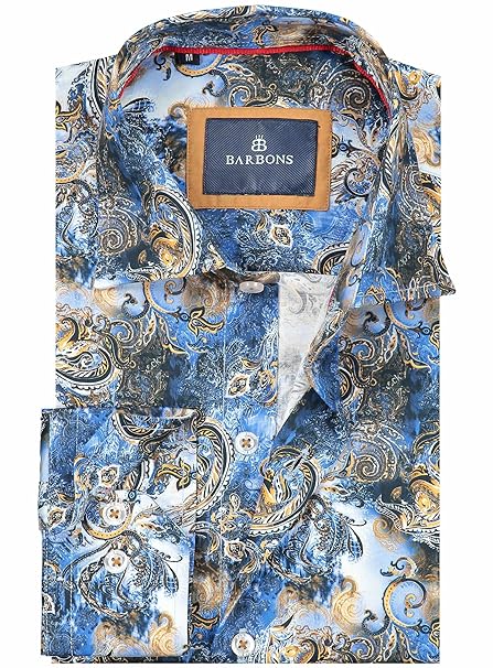 Barbons Blumen Herren Hemd - Langarm Digital Print Bunte Modern Fit Mehrfarbig Muster Bügelfreie Hemden für Männer