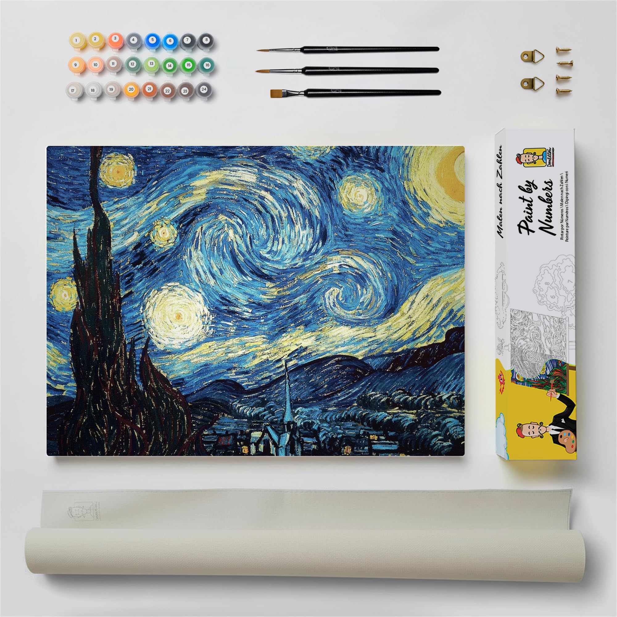 Paint by Numbers for Adults - The Starry Night by Van Gogh - Pre-Drawn Paint by Numbers Canvas with Paint Brushes and Acrylic Paint Colors Suitable for Beginners, Adults and Kids