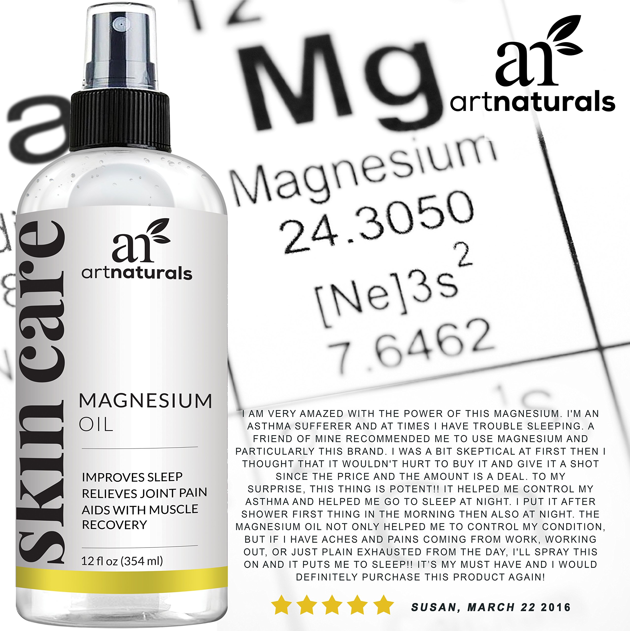 ArtNaturals Pure Magnesium Oil Spray (12 Fl Oz / 355ml) Essential