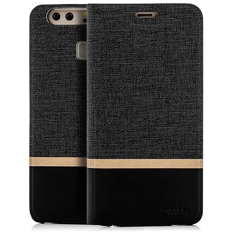 zanasta Tasche kompatibel mit Huawei P9 Hülle Flip Case Schutzhülle Handytasche mit Kartenfach Schwarz