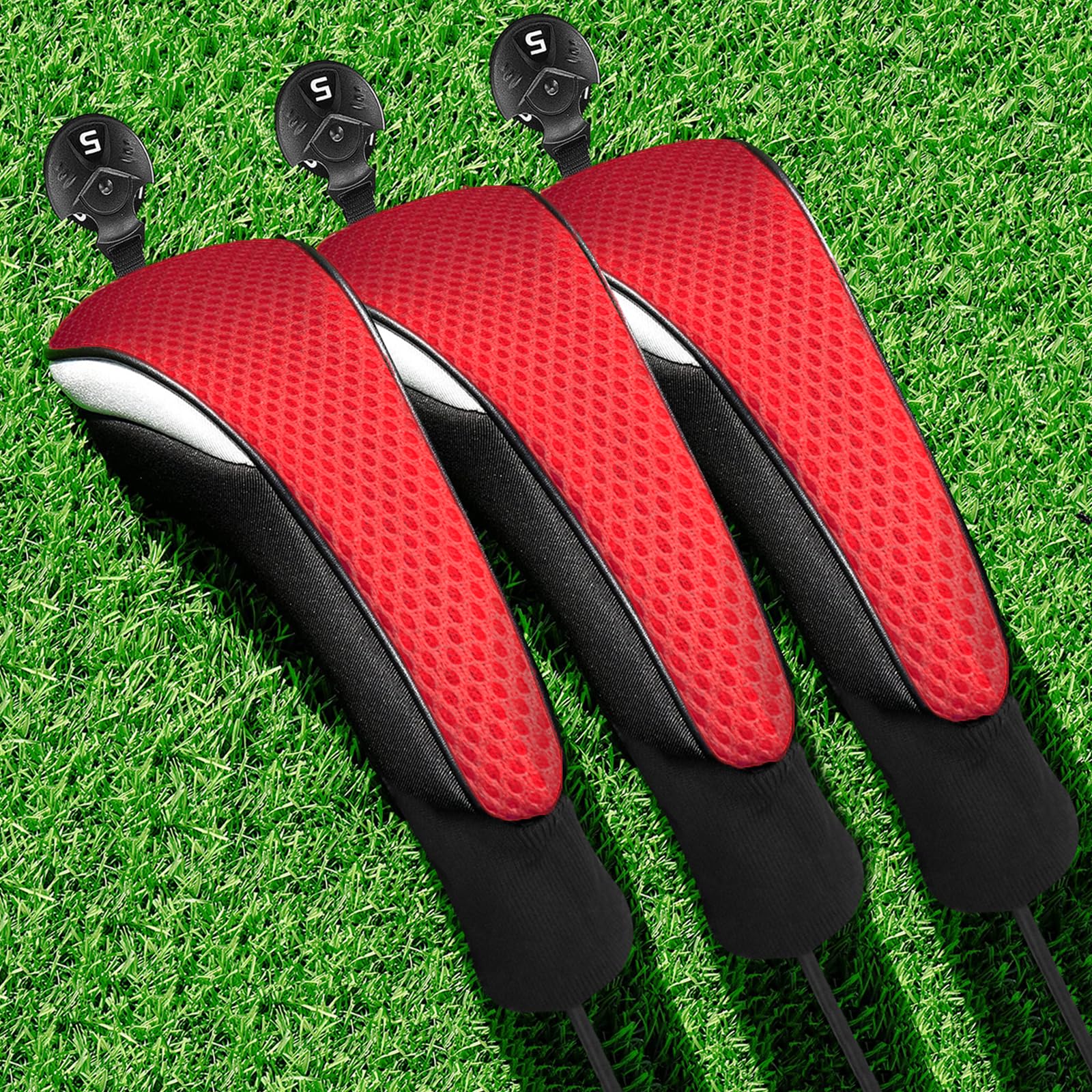 Golf Woods Club Head Covers Hybrid 2/3 Pack With Gift Box, Golf Head Covers 3 5 X With interchangeable Number Tag for Men Women (Red 3pcs)