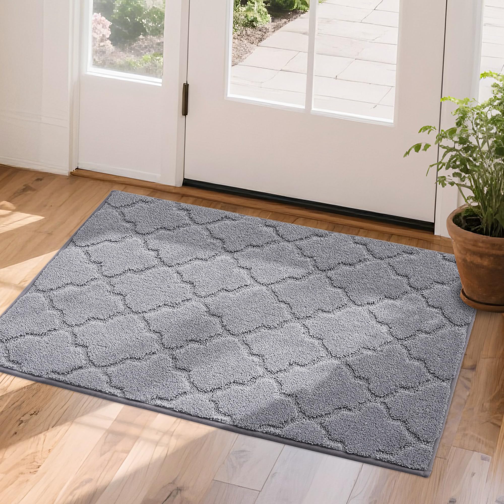 COSY HOMEER Front Door Mat 60x90 CM, Dirt Trapper Floor Mat, Polyester Welcome Door Mat for Kitchen Room Office Entryway Doors, Absorbent Non-Slip Indoor Doormat, Machine Washable, Light Grey