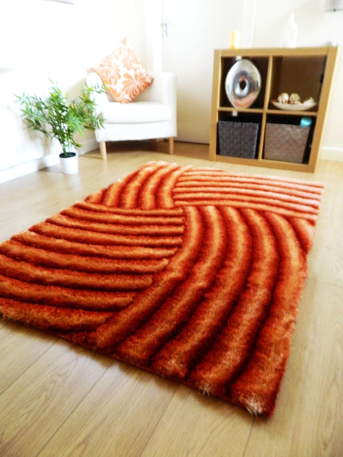 NEW ORANGE LUXURIOUS THICK PILE RUG MODERN SOFT SILKY CONTEMPORARY