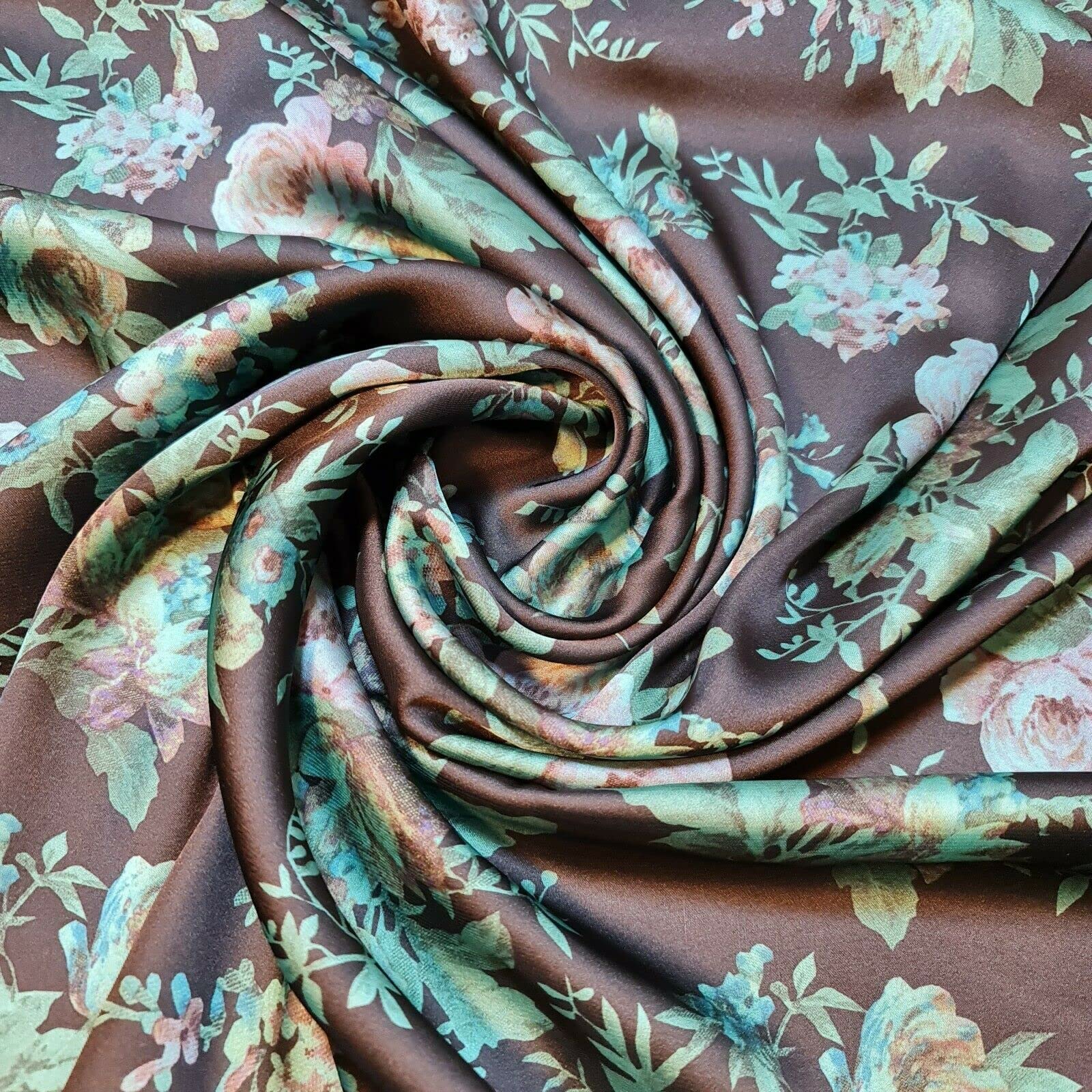100% Polyester/Poly Silk Silky Satin Fabric, Dressmaking, Wedding, Prom - Dress Craft Fabric Material 58" - 150 cm Wide Sold As 1 Meter Pre - Cut Lengths (Black Jade Roses)