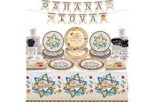 durony 170 Pieces Rosh Hashanah Decorations Rosh Hashanah Tablecloth Rosh Hashanah Paper Plates Napkins Cups Shana Tova Banner for Jewish New Year Holiday Party Decorations Serve 24 Guest