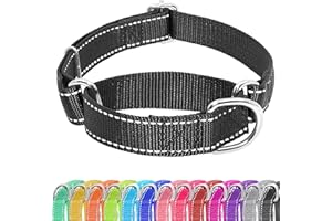 Seyezo Martingale Dog Collar, Slip Martingale Collar for Dogs with No Buckle, Reflective Pet Trainning Collar for Small Medium Large Dog, Adjustable Heavy Duty Nylon No Pull Slip Collar, S, Black