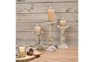Yorkmills Pillar Candle Holder Set of 3, Farmhouse Decor Living Room Tall Candle Holders for Pillar Candles, Wood Candle Holders for Table Centerpieces White Home Decor Kitchen Dining Room Table Decor