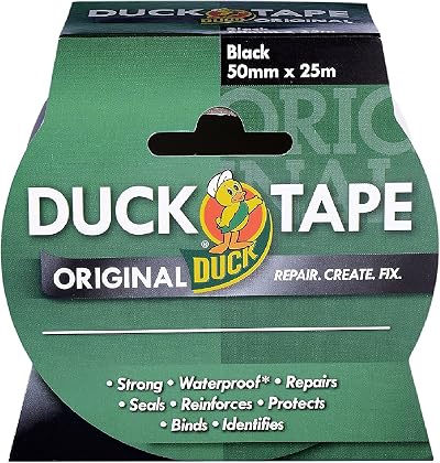 Duck Tape Original Black 50mm x 25m Waterproof Cloth Repair Adhesive Tape