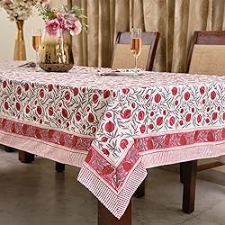 Ridhi -Sangria Red Cotton Tablecloth, Handblock
