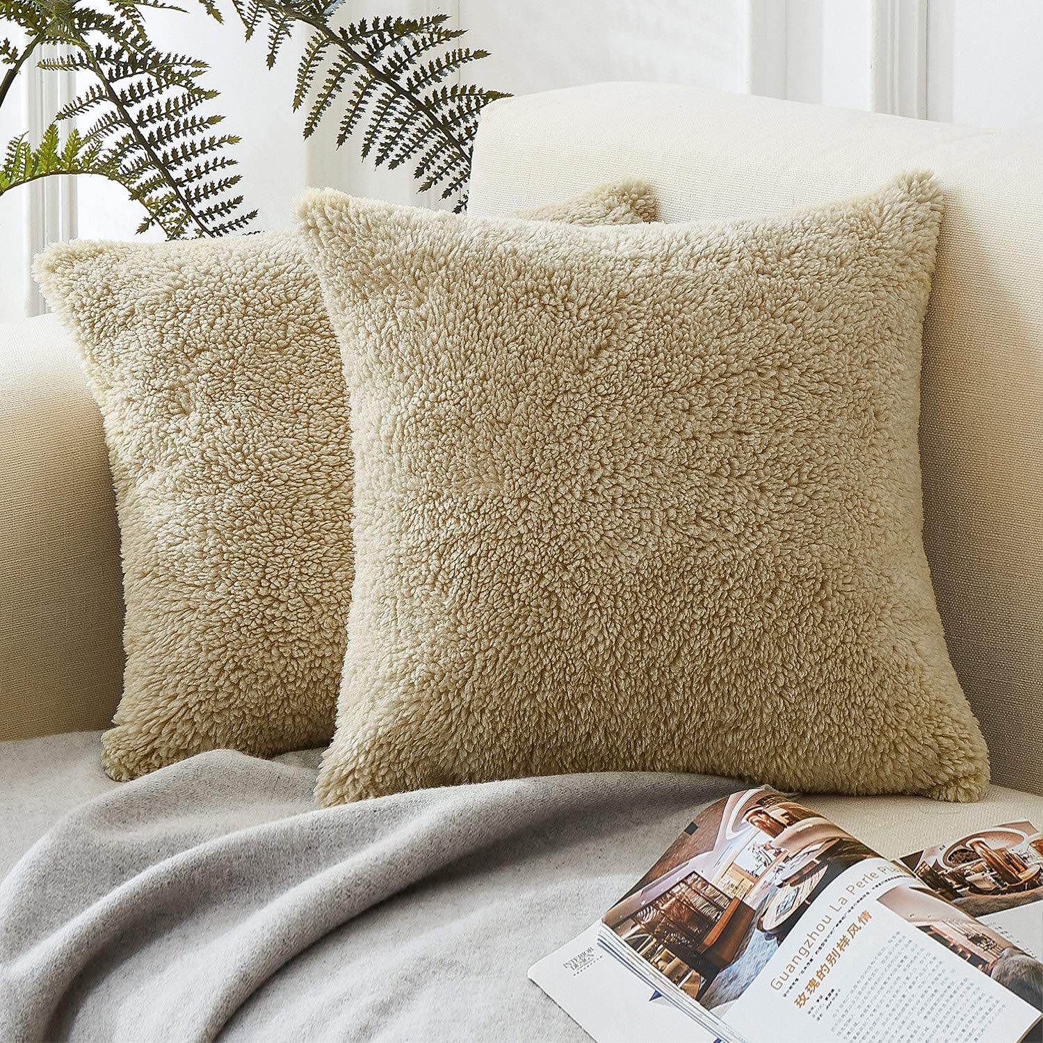 Mua Topfinel クッションカバー 50 50cm 2枚セット おしゃれ 可愛い ラムウール 裏側無地 ソファ背当て 装飾枕カバー 座布団カバー カーキ Tren Amazon Nhật Chinh Hang 21 Fado