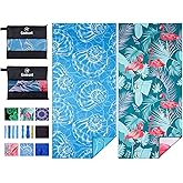 2 Pack Lightweight Thin Beach Towel Oversized 71"x32" Big Extra Large Microfiber Sand Free Towels for Adult Quick Dry Travel Camping Beach Accessories Vacation Essential Gift Blue Shell Flamingo