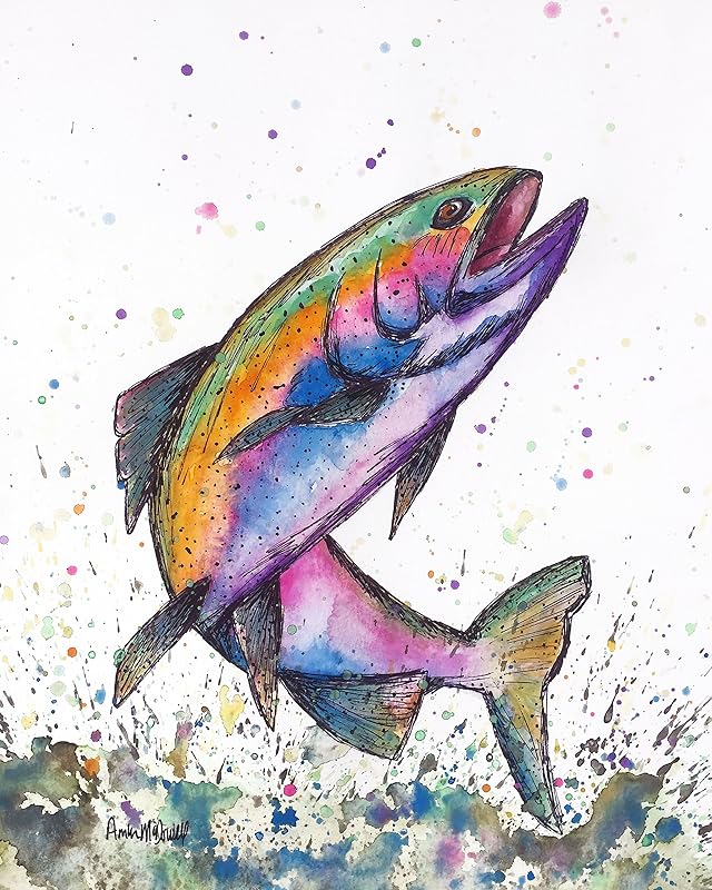 Rainbow Trout Art Print On Canvas Fish Art by Artist Amber McDowell Handmade