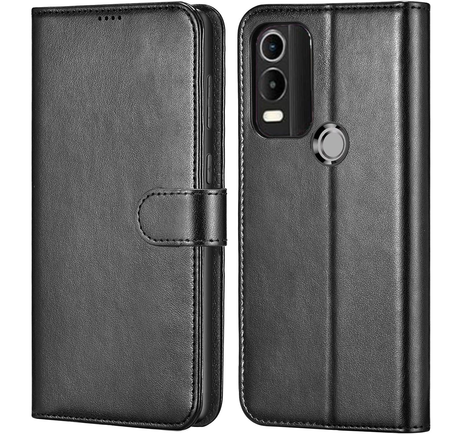 NWNK13 For Nokia C32 / C22 Case Leather Wallet Book Flip Stand View Phone Cover with Card Holder Slots Compatible with Nokia C22 (Black)